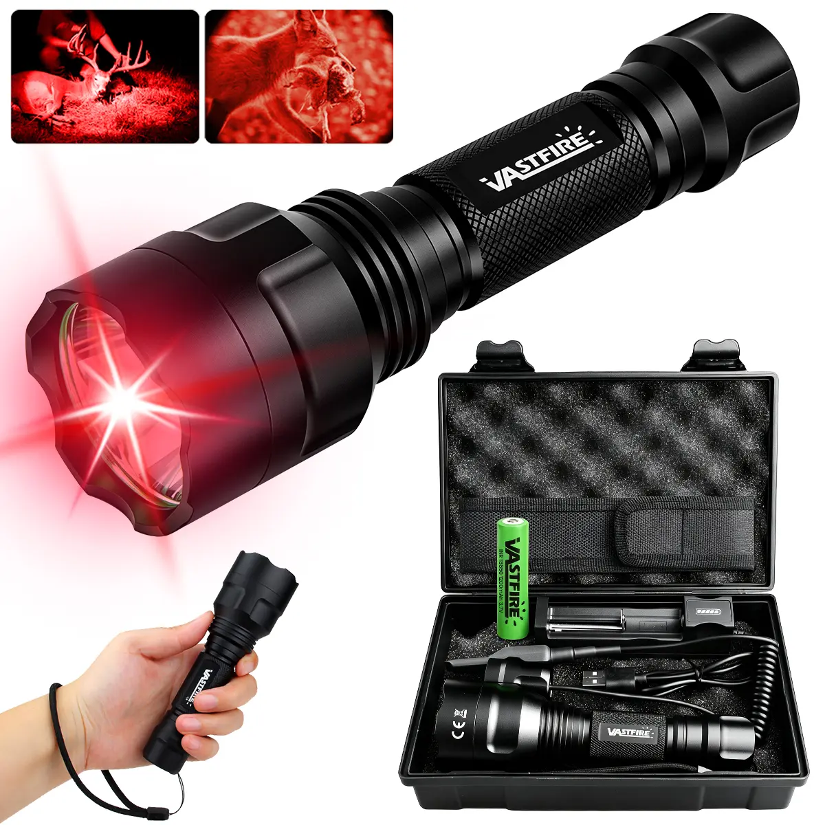 Rechargeable Red Light Flashlight - 350-yd Powerful Beam, Remote Control Switch, Durable Aluminum Alloy Construction, Ideal for Night Hunting, Camping, with Charger and Gift Box