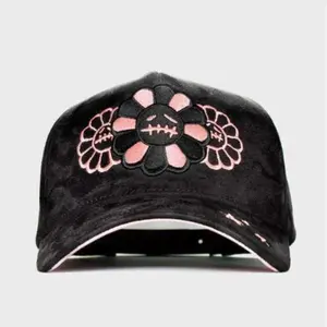 Innedit Muratravis Pink Floral Streetwear Cap – Premium Black Distressed Baseball Hat with Pink Embroidered Flower Design, Curved Brim Casual Urban Fashion Snapback for Men, Women & Trendy Street Style Lovers