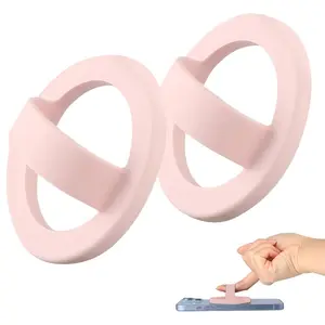 Magnetic Ring Grip Phone Holder, Loop Grip Phone Holder, Magnetic Phone Loop, Magnetic Silicone Phone Grip for iPhone 16/15/14/13/12  (Black&Pink)