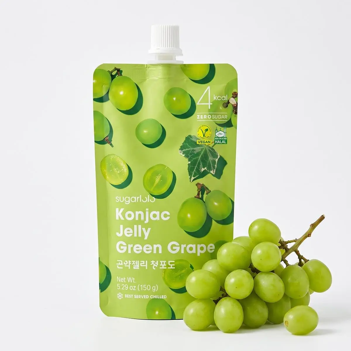 SUGARLOLO Korean Green Grape Konjac Jelly - 0 Sugar, 4 Calorie Snack, 10 Pouches