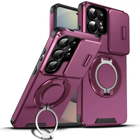 [Free!!Ship!] Shockproof Sliding Camera Cover Case for Samsung Galaxy S26 Ultra S25 S24 S23 S22 S21 Mag Safe Phone Cover with Rotating Ring Stand Drop-Resistant Phone Bumper