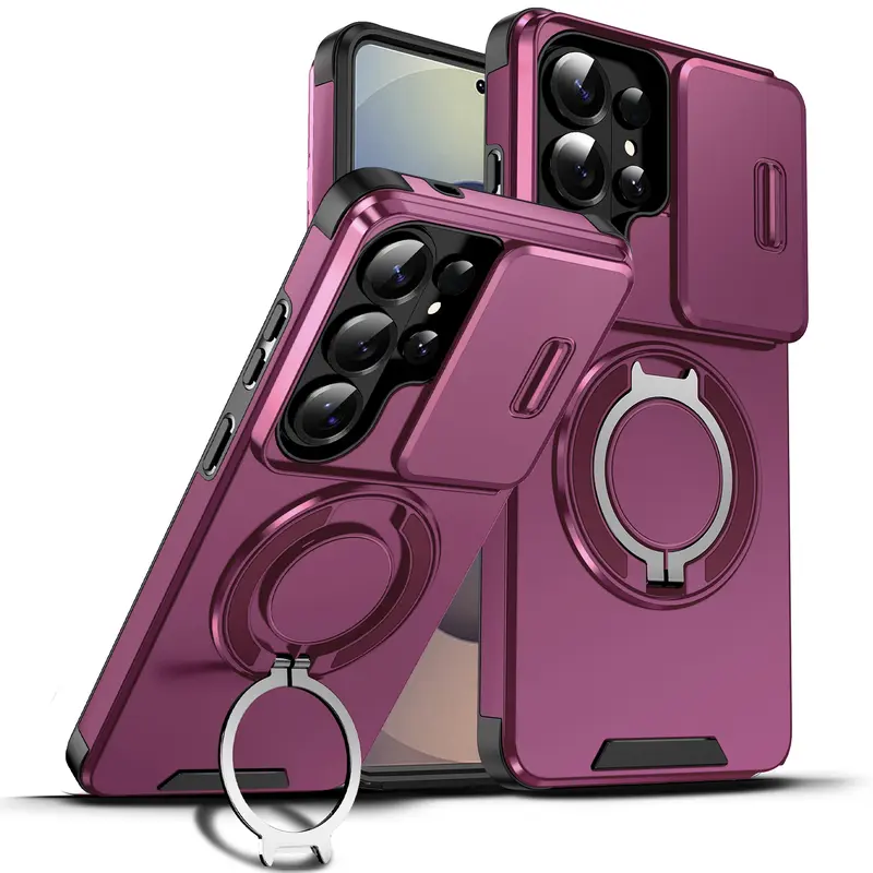[Free!!Ship!] Shockproof Sliding Camera Cover Case for Samsung Galaxy S26 Ultra S25 S24 S23 S22 S21 Mag Safe Phone Cover with Rotating Ring Stand Drop-Resistant Phone Bumper