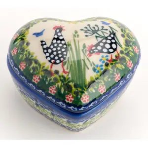 Lidia's Polish Pottery Hand Painted Heart Box w/ Lid