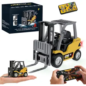 Mini Remote Control Forklift 1:64 Scale Alloy, APP Programmable Path & Bluetooth Remote, Liftable Forks, Type-C Rechargeable, LED Lights Sound, Birthday STEM Gift for Boys Girls 3+