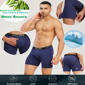 Men's Bamboo Fiber Boxer Briefs | 5 Inch Leg, Camo & Solid Colors Anti-Chafing, Breathable Moisture Wicking Sweatproof Underwear Non-Roll Waistband, All-Season Daily Wear