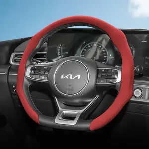 For KIA NAPPA Perforated Leather Steering Wheel Cover Anti-slip Breathable Quick-install Design All-season For Sportage/Seltos/Sorento/Niro/Sonet/Picanto/Morning/K3/Forte/Cerato/Carnival/Telluride/Carens/Ceed/K5/Stonic/Ray/Pegas/Soul/Mohave/Borrego/EV6