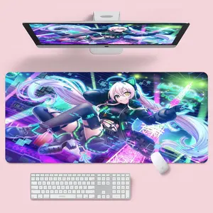 Anime Girl Gaming Mouse Pad, Kawaii Neon Desk Mat, Extra Large Desk Mat, Cute Cyberpunk Desk Decor, Gift for Otaku