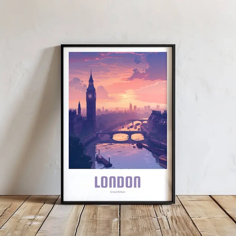 London Poster, Vintage Travel Poster, Retro London, Travel Poster Gift,London Wall art,Vintage Poster London, Travel Poster, Wall Art Poster, Decor poster. Gift Birthday, Poster Birthday, Decoration Ornaments Artistic Room