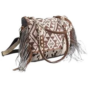 Olay Bags® Woven Aztec Print With Cowhide & Fringe Shoulder Bag LB254