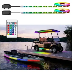 Battery Operated Marine Submersible Boat Light Strip, 2 Pcs 4FT 9V IP68 RGB Underglow Lights for Golf Cart Canopy Roof, Kayak Paddleboard, Boat Interior Deck Courtesy Light