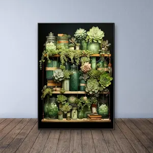 Succulent & Jar Pattern DIY Diamond Arts Colorful Painting Kit without Frame, DIY 5D Diamond Arts Colorful Painting Kit, Wall Art Decor for Home