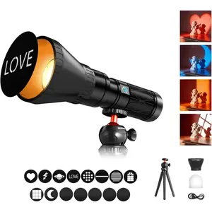 4-Color Handheld Photography Lighting Kit with 15 GOBO Filters & Tripod, 6000mAh Rechargeable Photography Flashlight with Diffusion, Zoomable Lighting for Video Recording/Sunset