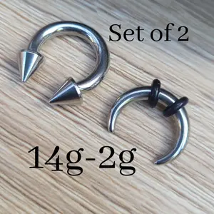 Set of 2 Silver Spike Cone Horseshoe Pincher Circular Barbell 316 Surgical Steel 2g 4g 6g 8g 10g 12g 14g septum stretching piercing jewelry