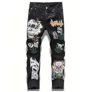 Straight-Leg Wide-Leg Stretch All-Season Streetwear Y2K Vintage Wash.European And American New Black Dirty Boy Washed With Holes To Make Old Fashion Jeansmen Jeans Para Hombre