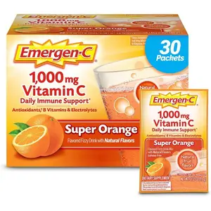 Emergen-C 1000mg Vitamin C Powder Immune Support with Zinc, B Vitamins & Electrolytes, Caffeine Free Super Orange, 30 Count