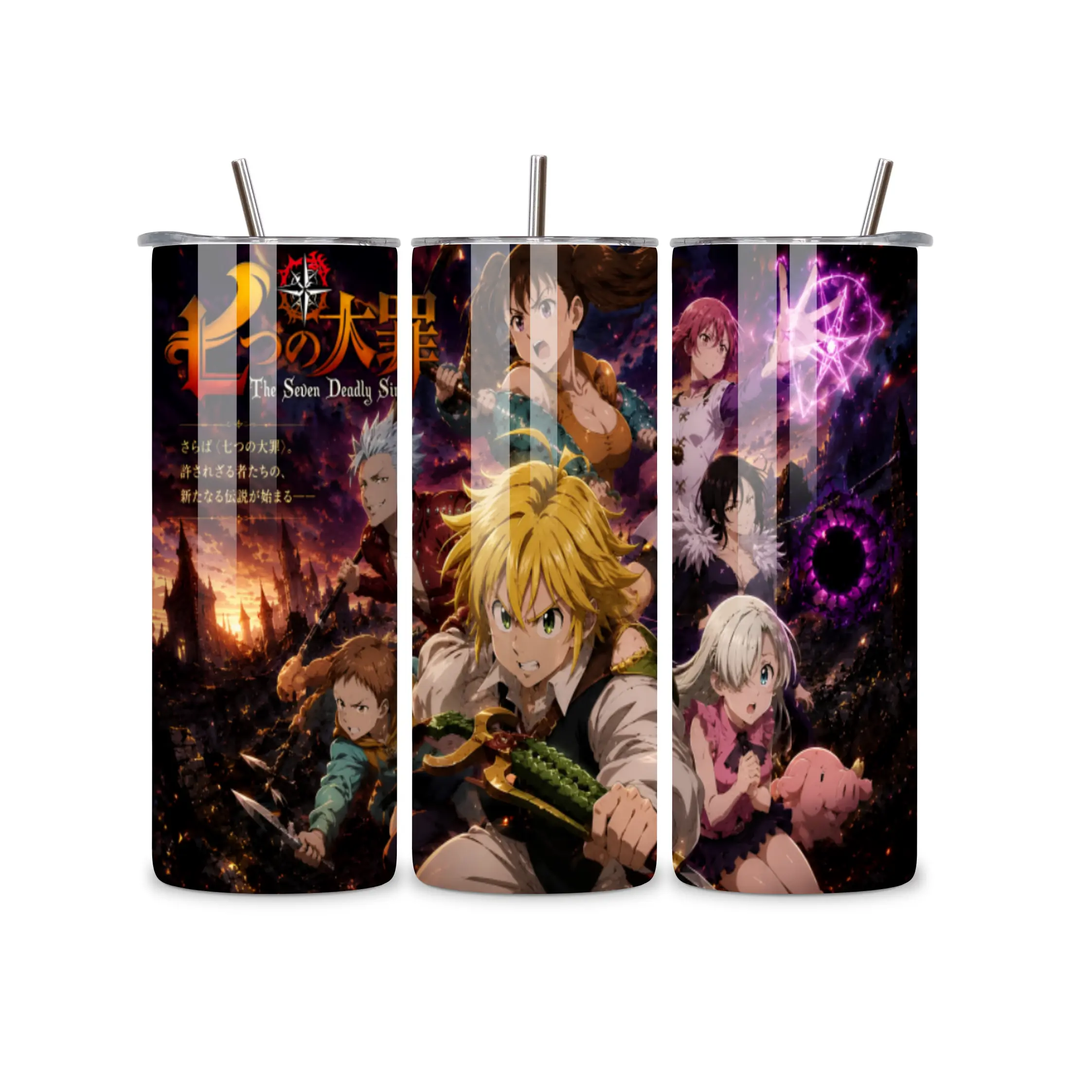 The 7 Deadly Sins Anime Series 20 oz Drinkware Flask with Straw - High-Quality, Durable Design - Ideal for Show Fans, Daily Use, Gifting, Flasks