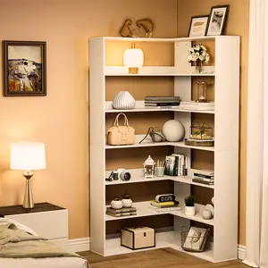 Corner Bookshelf, 6 Tier Corner Bookcase with Low Baffles, Open Bookshelf L-Shaped Storage Display Rack, Corner Shelf Unit for Bedroom, Home Office, Living Room, Kitchen
