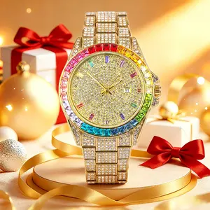 Men's Multifunctional wristwatch Luxury Rhinestone Embellished  QuartzWatch Rainbow Crystal Chronograph  with Gift Box Included Fashion Timeless ClassicWatch Flash Sale -Fashionable