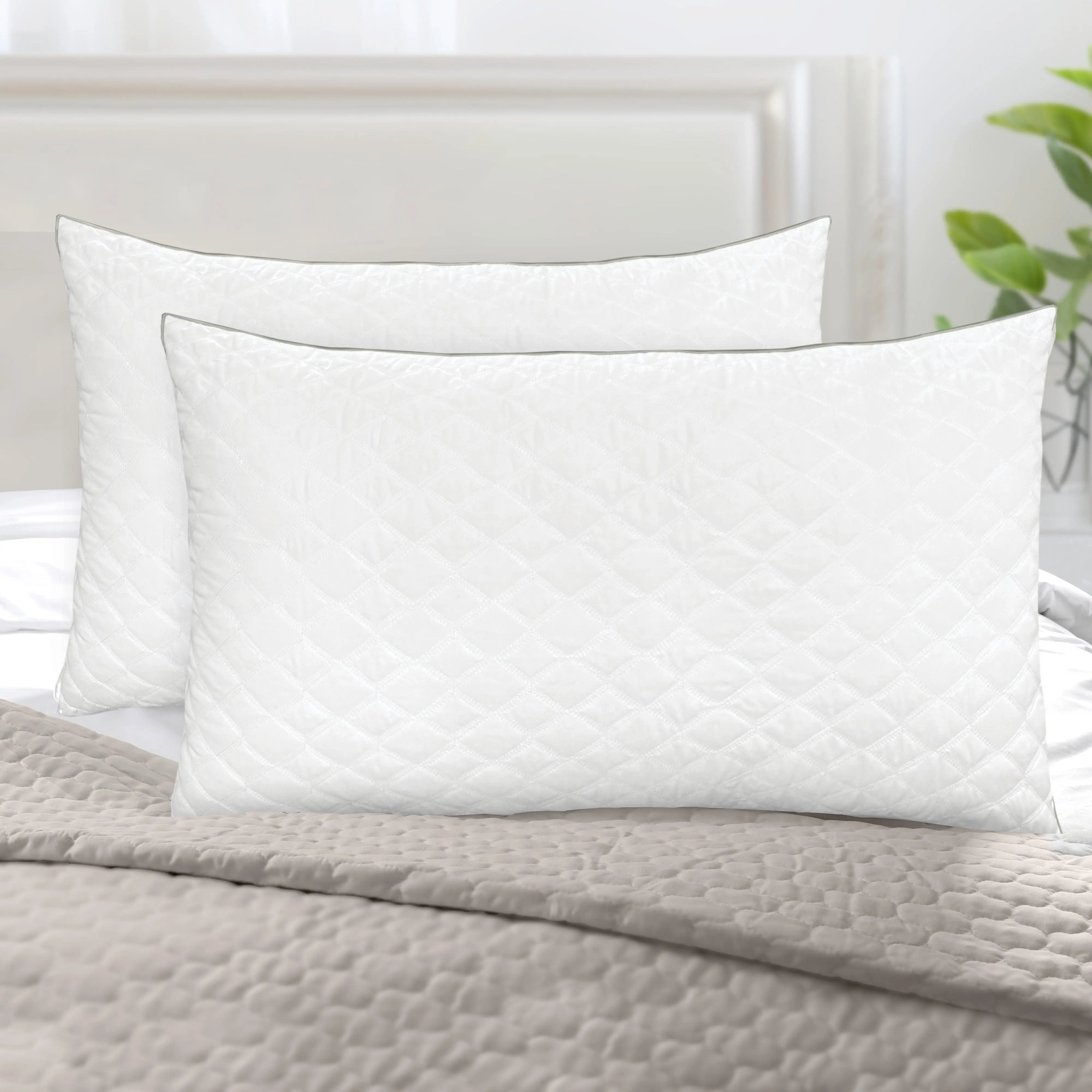 Elegant Comfort 2-Pack Diamond-Stitched Quilted Bed Pillows – Down Alternative, Soft Support for All Sleepers