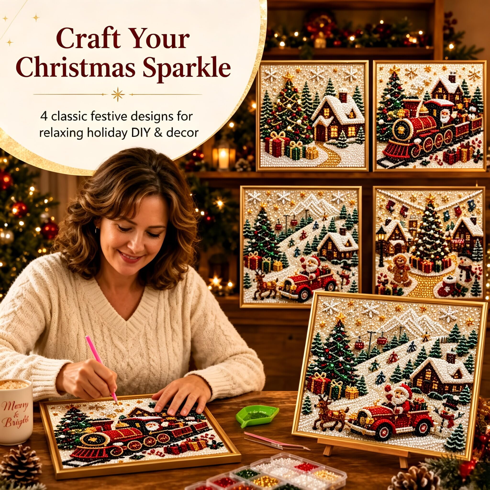 10‘’x10‘’DIY Christmas Pearl Diamond Painting Art Kit with Frame 3D ...