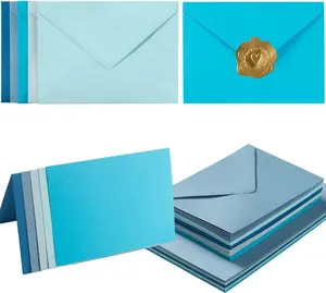 50 Pack Blue A6 Envelopes with Blank Cards Set, Envelopes 5 Colors with 4x6 Cardstock and  Stickers for Wedding Invitations  (Blue, 4x6)