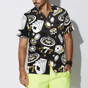 Playing Chip Cards Poker Shirt For Men Hawaiian Shirt, Short Sleeve Casual Button Down Shirts Summer Beach Shirt, Tropical Floral Shirt