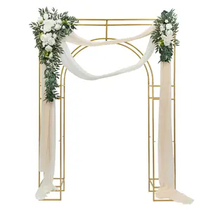 CNCEST Gold Wedding Arch Backdrop Stand Carbon Steel 11.8x11.8in Bases 20kg Load Capacity DIY Decorative Balloon Arch for Indoor Outdoor Events