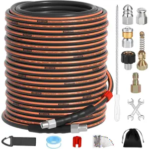 Sewer Jetter Kit for Pressure Washer, 1/4" NPT Corner Drain Cleaner Hose 5800 PSI with Sewer Jetting Nozzles, Pearl Corsage Pin, Waterproof Tape, Extension Cord Organizer&2 Spanner