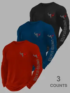 3-Pack Men's Bull Print Long Sleeve Sports T-Shirts, Breathable Round Neck Workout Tops, Athletic Tops, Gym Graphic Tee, Ideal for Outdoor Fitness & Daily Wear#LongSleeveTops#3PackClothing#GymEssentials