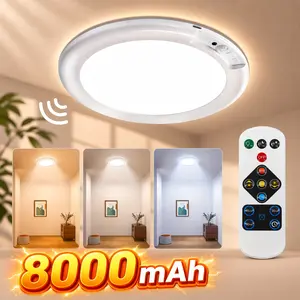 8000mAh Rechargeable Motion Sensor LED Ceiling Light, Battery Operated Wireless Ceiling Lamp with Remote Control, 3 Color Temperatures, Dimmable for Closet, Bathroom, Pantry & Hallway