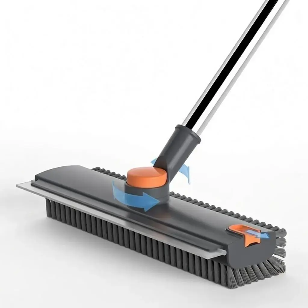 MaxClean Adjustable 3-in-1 Floor Scrub Bathtub Brush with Long Handle, Double-Sided Heavy-Duty Stiff Bristles & Squeegee - Scrape & Scrub for Bathroom, Kitchen, Patio - Home Care Essential Glass Silicone Broom