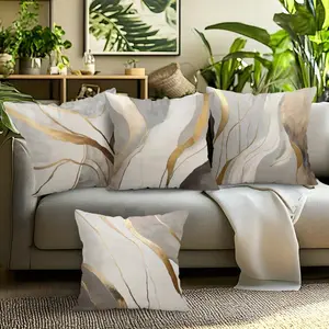 2D Flat Double Sided 4 Piece Set 2D Flat Navian Style Textured Art Square Retro Throw Pillow for Living Room, Bedroom and Sofa Home Decor, Modern Double Sided Printed Cushion,