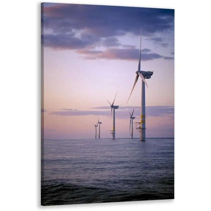 16x24inch Artistic Atlantic Ocean Offshore Wind Turbine Farm Christmas Landscape HD Print Framed Canvas Wall Art, Contemporary Decorative Modern Home Bedroom Aesthetic Decor (Home Supplies, Posters & Prints), Style