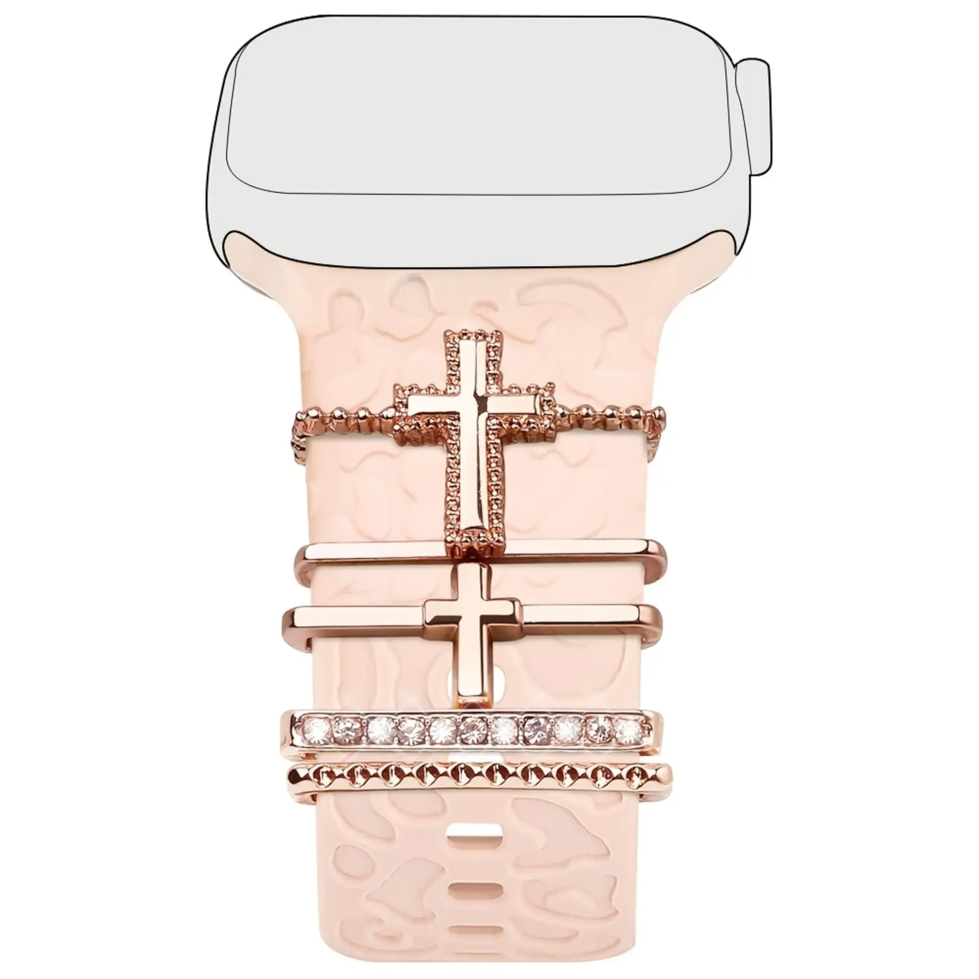 2026 New 5Pcs Cross Style Watch Band Decorative Rings, Fashion Metal Ornament Charms Compatible with Apple Watch Bands, Exquisite Stylish Accessories for Women, Perfect for Daily Wrist Decoration and Holiday Gift Giving