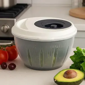 Salad Spinner Lettuce Dryer, One-handed Easy Press Large Vegetable Dryer Salad Mixer with Comfortable and Retractable Pusher and Brake Button for Greens, Herb, Berry, Fruits, Kitchen Accessories