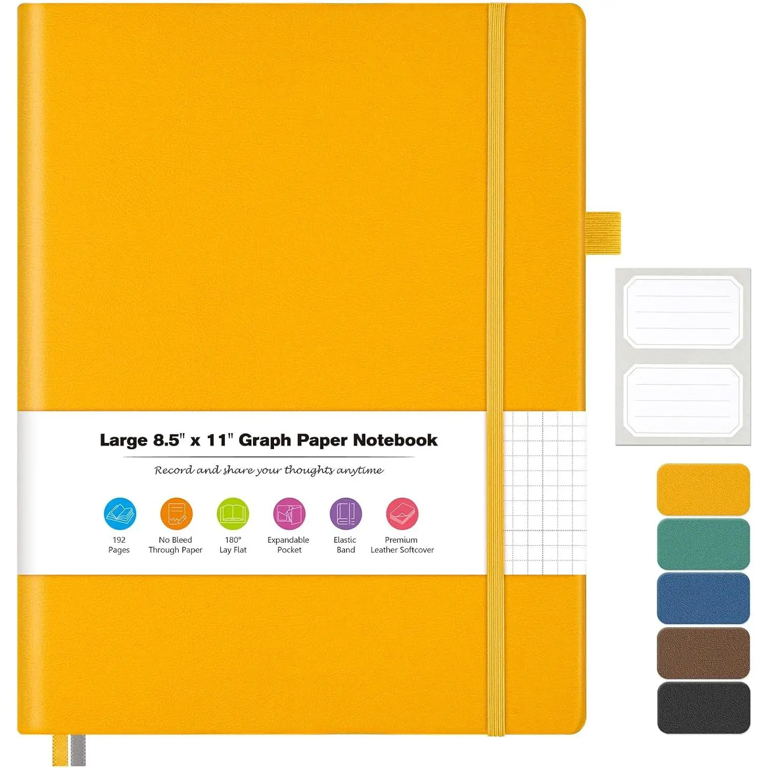 College Ruled Notebook, A4 Softcover Leather Notebook for Work, Lined Notebook Journal for Women, Men, 192 Thick Paper, Lay Flat, Large Notebook with 2 Pockets, Professional Business Notebook, Yellow