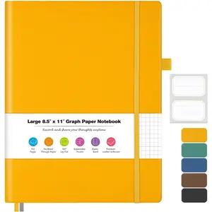 College Ruled Notebook, A4 Softcover Leather Notebook for Work, Lined Notebook Journal for Women, Men, 192 Thick Paper, Lay Flat, Large Notebook with 2 Pockets, Professional Business Notebook, Yellow