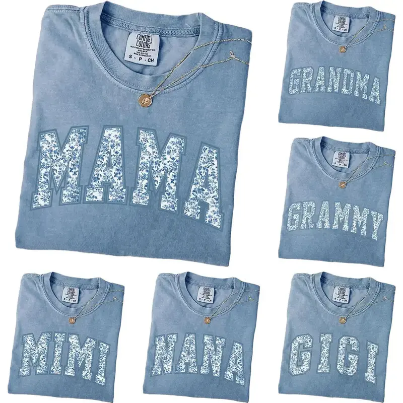 Comfort Colors Custom Mama Shirt, Toile Floral Mama T-Shirt, Personalized Grandparent Gift, Floral Grandma, Nana, Auntie, Mimi, Gigi, Grammy, Gammie Shirt, Blue Jean  - DarkFlex