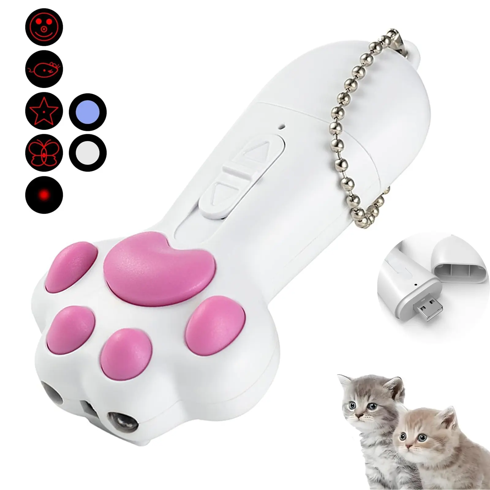 USB Pet Footprint Laser Cat Toy, Laser Pointer, Interactive Light Chaser, 5 Modes, USB Rechargeable, Suitable for Indoor Cats & Dogs