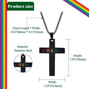 OIDEA Pride Rainbow Cross Pendant Necklace - Stainless Steel Crucifix, Flag Pendant, Latin Inspired, Pride-Themed, Statement Cross Jewelry for Men & Women Gift, Crucifix Necklaces, Flag Pendant Necklaces