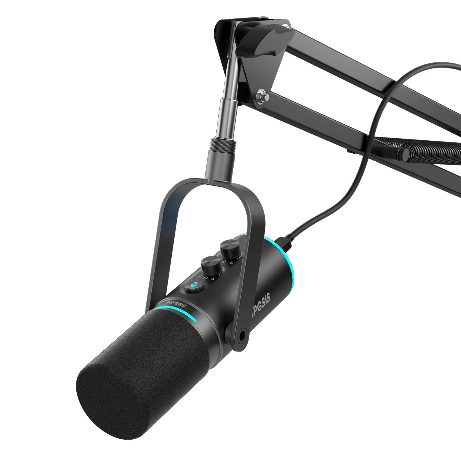 PUPGSIS Professional Podcast Recording Mic – Noise Reduction, Reverb, 3.5mm Headphone Jack & Mute Button, Portable Stand Included