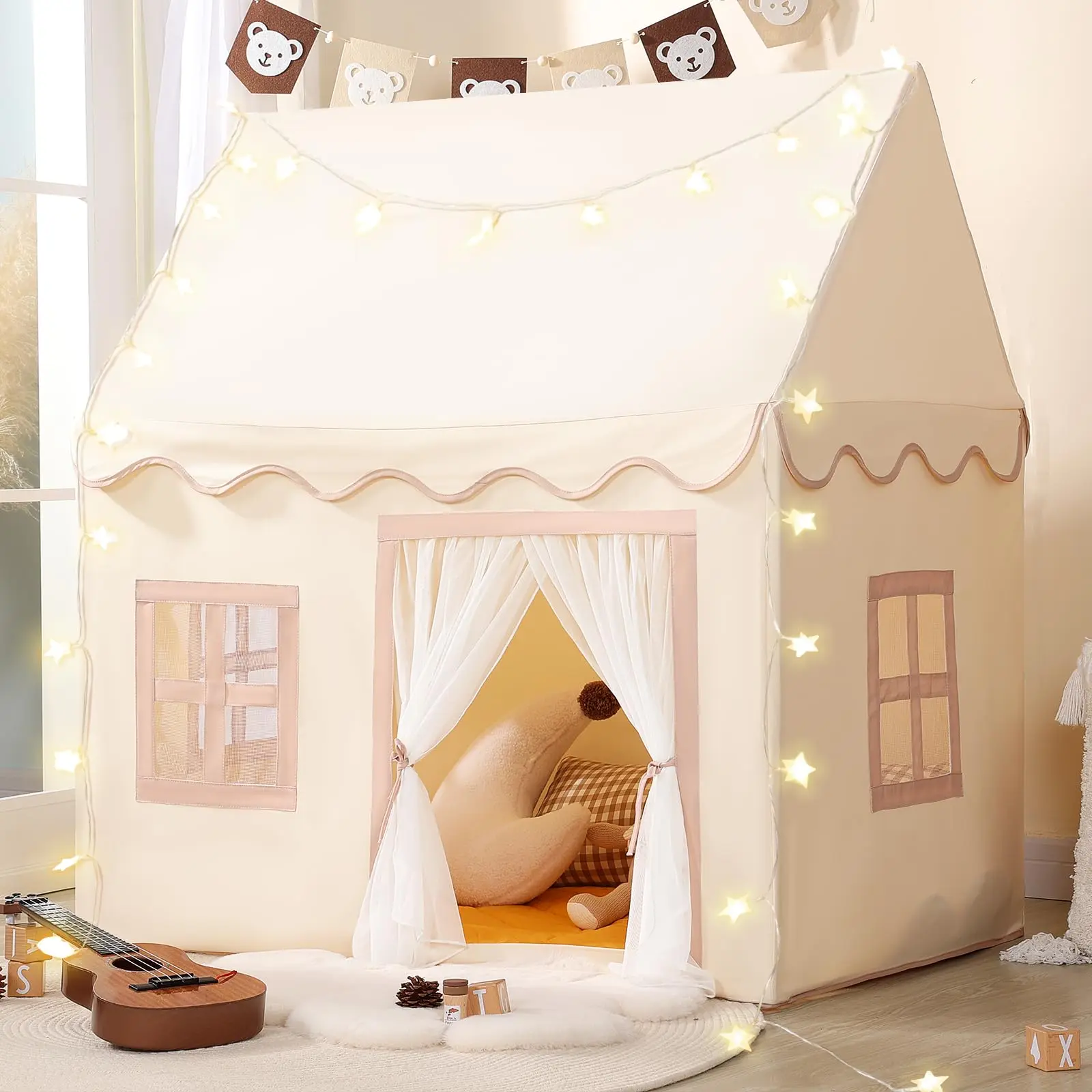 JungleDove Kids Outdoor Playhouse - Cozy Hideaway with Mesh Accents, Portable Setup, Unisex Toddler Toy for Construction & Sports Play, Learning Tool, Decoration, Holiday Gift, Toddler Toys