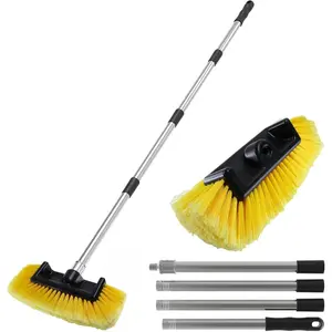 Wash Brush with 56" Long Handle |  Wash 12" Dip Soft Five-Sided Brush | No Scratch Soft Bristle Brush for , RV, Boat, Solar Panel House Siding, Snow, Floors Washing