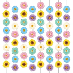 12 Packs Spring Sun Flowers Banners Sunflower Garland Kit Flower Hanging Swirl Spring Party Supplies Decorations Sunflower Paper Cutouts for Birthday Party Home Classroom Favor Supplies Decor