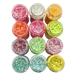 2 oz Bubble Glitters 12 Color Iridescent Beads Craft Glitter for Nail Art Face Body Hair Eye Chunky Flakes for DIY Resin Crafts Tumblers Decoration Accessories Various Festivals Party Diy Rhinestone Bling Rhinestone