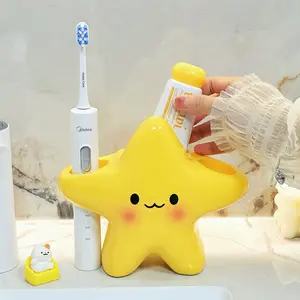 Cute Star-Shaped Toothbrush Holder, Bathroom Accessory, Independent Plastic Bathroom Storage Box with Smiley Design, Space-Saving, No Installation Needed