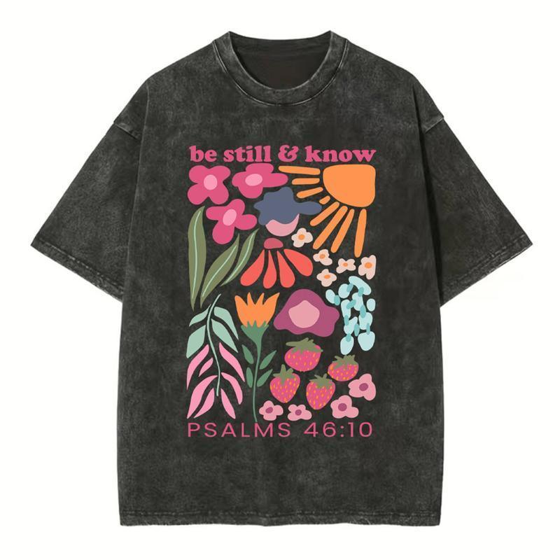 Mineral Wash “Be Still and Know” Boho Christian T-Shirt, Vintage Washed Jesus Graphic Tee for Women and Men, Faith Scripture Shirt with Rustic Boho Aesthetic, Casual Crewneck Spiritual Apparel for Daily Inspiration, Trendy Washed Style Religious Top Perfe