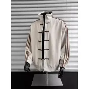 Men's Autumn Chinese Style Tang Suit Buttoned Suede Long Sleeve Sports Cardigan Jacket Clothing