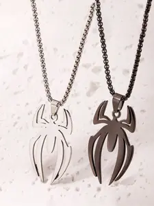 Women's Stainless Steel Spider Pendant Necklace Set, & Silver Color Punk Style Gothic Witch Jewelry for All Seasons, Ideal Gift for Halloween Christmas