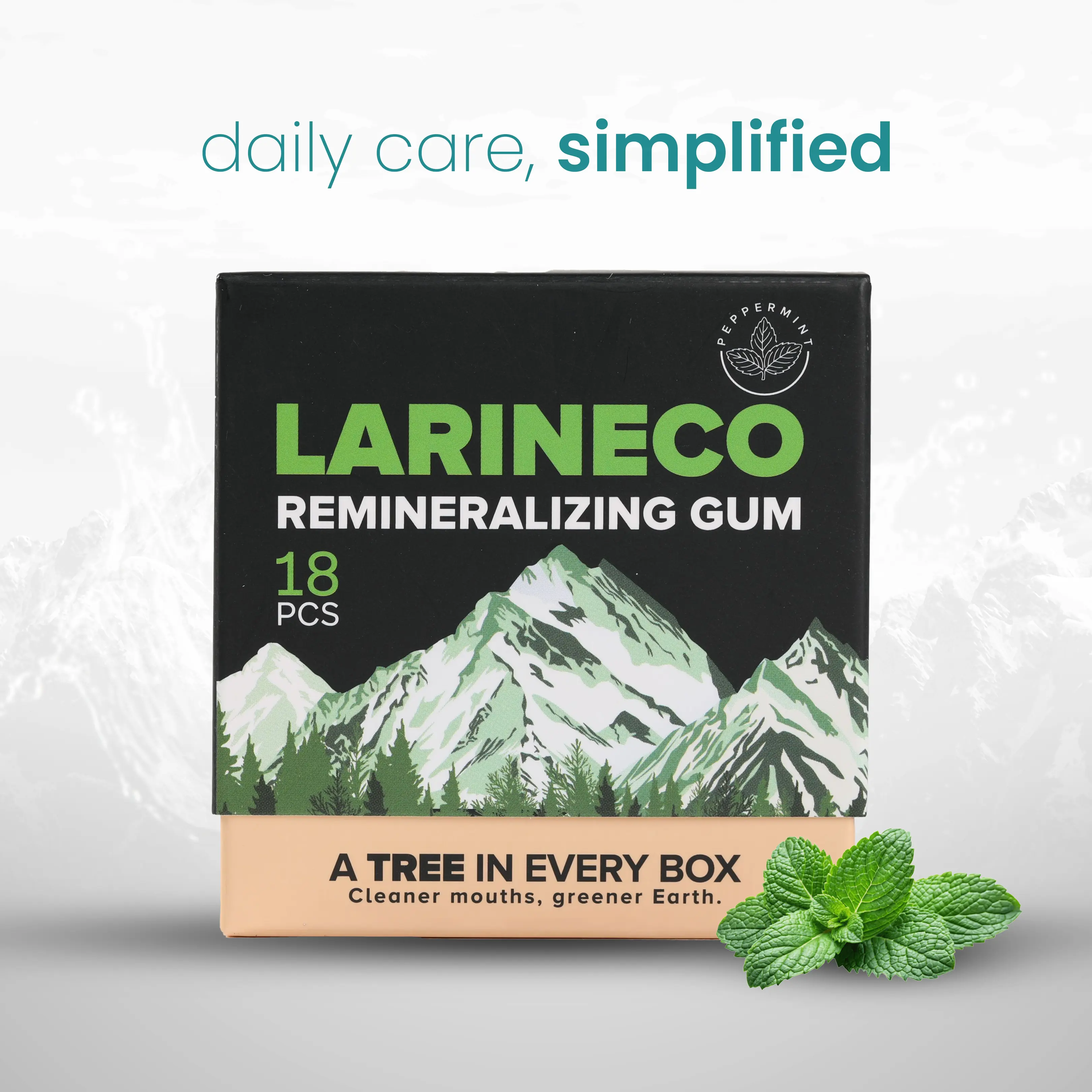Larineco️ - Peppermint Remineralizing Gum with Nano Hydroxyapatite & Xylitol – Sugar Free – Dye-Free, Aspartame-Free – Natural Base – 18 Pieces